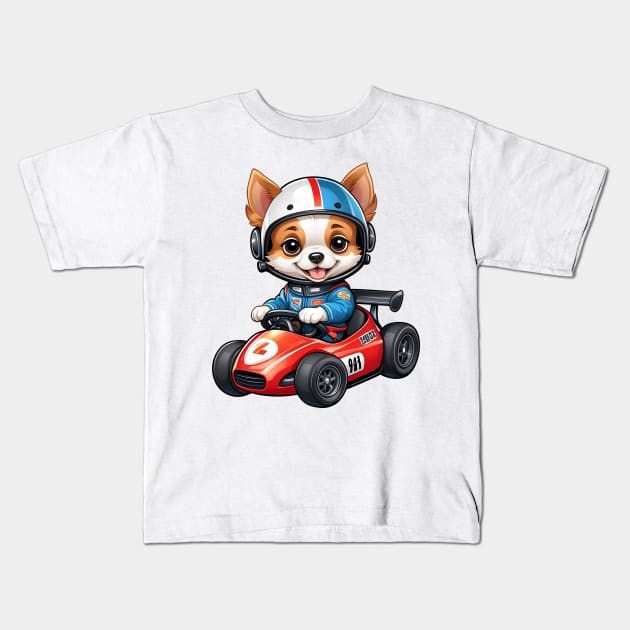 Cute Dog Racer Kids T-Shirt by Leon Star Shop